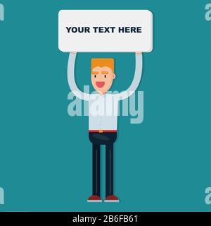 business man hold on advertisement whiteboard isolated vector illustration Stock Vector