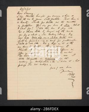 Letter to Jimmy (James) Letter to Jimmy (James) Property Type: page letter Object number: RP-F 2001-7-435-32 Manufacturer : Writer: Peter Henry Emerson Dating: Aug 29 1890 Material: lined paper ink technology: letter / pen Dimensions: letter: h 256 mm × W 206 mmToelichtingBrief loose back boek. Subject: printed matterphotographyWie: Jimmy Stock Photo