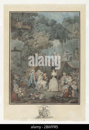 an elegant party at a wedding party in a garden. In the middle the bride sitting on a chair next to her father, and behind her is her mother. Before them the groom dances with a fashionably dressed woman on the music of the band which is on an increase. . Manufacturer : printmaker: Philibert-Louis Debucourt (listed building) in its design: Philibert-Louis DebucourtPlaats manufacture: France Date: 1789 Physical features: etching, aquatint, printed from several plates in red, blue, black and roze. Material : paper Technique: etching / aqua hue / color printing size: sheet: h 385 mm × W 270 mmToe Stock Photo