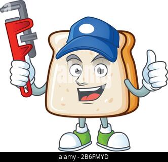 Smart Plumber worker of slice of bread cartoon character design Stock Vector