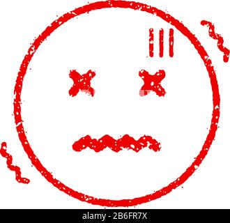 Cartoon face rubber stamp vector illustration / sick, poor condition Stock Vector