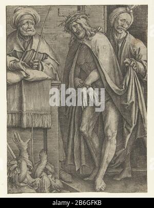 Christ shown by Pilate to the people (Ecce Homo) Pilatus next to Christ by the crown on the head. A man holds the mantle of Christ vast. Manufacturer : printmaker: Lucas van Leyden (listed building) in its design: Lucas van Leyden Place manufacture: Netherlands Date: 1510 - 1514 Physical features: car material: paper Technique: engra (printing process) Dimensions: leaf : h 114 mm × W 85 mm Subject: Pilate showing Christ to the people, 'Ostentatio Christi', 'Ecce Gay '(John 19: 4-6) Stock Photo