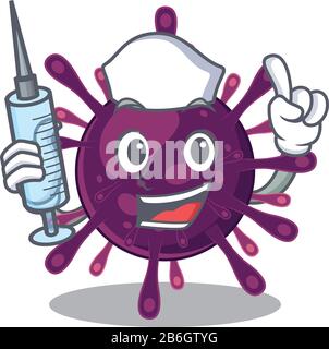 Friendly nurse of coronavirus kidney failure mascot design holding syringe Stock Vector