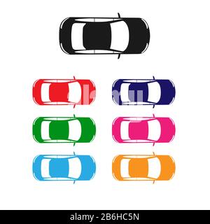 Set of colored icons for the sedan car. The view from the top. Simple flat design for websites and apps Stock Vector