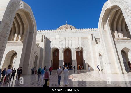Muscat, Oman. Dec 2019: details of the Sultan Qaboos Grand Mosque. Sultanate of Oman.
