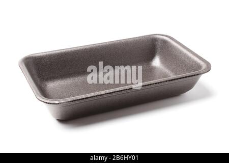 Black empty food tray isolated on white background Stock Photo