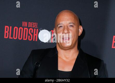 Westwood, USA. 10th Mar, 2020. Vin Diesel walking the red carpet at Premiere Of Sony Pictures' 'Bloodshot' held at Regency Village Theater on March 10, 2020 in Hollywood, California USA (Photo by Parisa Afsahi/Sipa USA) Credit: Sipa USA/Alamy Live News Stock Photo