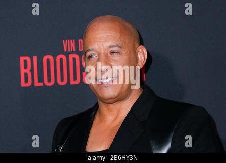 Westwood, USA. 10th Mar, 2020. Vin Diesel walking the red carpet at Premiere Of Sony Pictures' 'Bloodshot' held at Regency Village Theater on March 10, 2020 in Hollywood, California USA (Photo by Parisa Afsahi/Sipa USA) Credit: Sipa USA/Alamy Live News Stock Photo