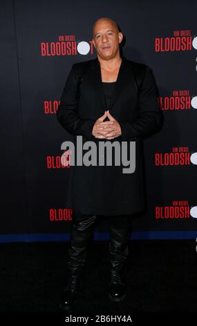 Westwood, USA. 10th Mar, 2020. Vin Diesel walking the red carpet at Premiere Of Sony Pictures' 'Bloodshot' held at Regency Village Theater on March 10, 2020 in Hollywood, California USA (Photo by Parisa Afsahi/Sipa USA) Credit: Sipa USA/Alamy Live News Stock Photo