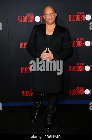 Westwood, USA. 10th Mar, 2020. Vin Diesel walking the red carpet at Premiere Of Sony Pictures' 'Bloodshot' held at Regency Village Theater on March 10, 2020 in Hollywood, California USA (Photo by Parisa Afsahi/Sipa USA) Credit: Sipa USA/Alamy Live News Stock Photo