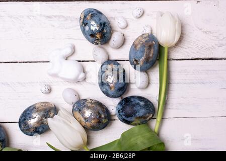 Frame background with robin blue eggs eggs with copy space for text. isolated. Ester concept. Stock Photo