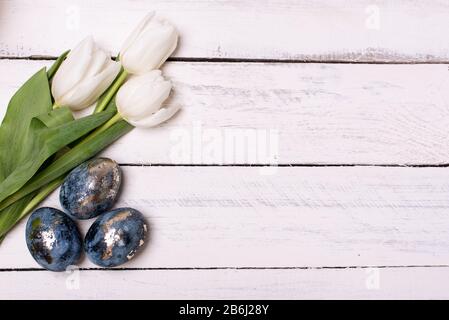Frame background with robin blue eggs eggs with copy space for text. isolated. Ester concept. Stock Photo