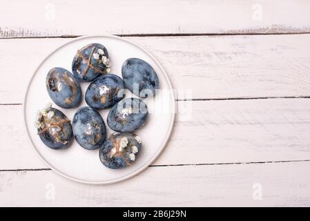 Frame background with robin blue eggs eggs with copy space for text. isolated. Ester concept. Stock Photo