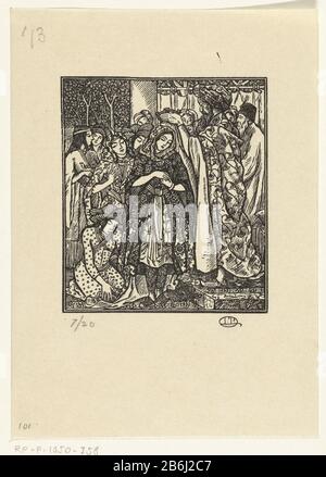 The crowning of Esther Ahasuerus takes Esther as his new wife and crowns her to koningin. Manufacturer : printmaker: Lucien Pissarro (listed property) block cutter: Lucien Pissarro Publisher: Lucien Pissarro Place manufacture: printmaker: England Publisher: Hammersmith Date: 1896 Physical features: wood engra material: paper Technique: wood engra dimensions: image: h 77 mm × W 67 mmToelichtingDe wood car is made as a book illustration for the book of Ruth and the book of Esther, printed in Eragny (the printing of Lucien Pissarro and his wife) in 1896 and verkoocht at Hacon and Ricketts. K.Botk Stock Photo