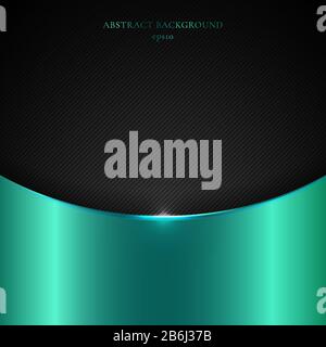 Abstract template blue turquoise metallic curve on black background and texture. Vector illustration Stock Vector