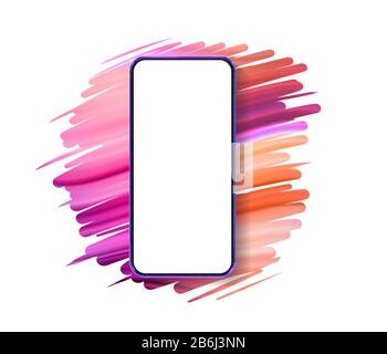 3D realistic colorful smartphone mockup. Template for infographics and UI design. Phone frame with blank display isolated templates. Vector Stock Vector