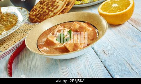 Paneer Chaman, Kashmiri cuisine, Traditional assorted Indian  dishes, Top view. Stock Photo