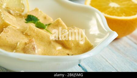 Methi Chaman, dish cooked with paneer, Kashmiri cuisine, Traditional assorted Indian  dishes, Top view. Stock Photo