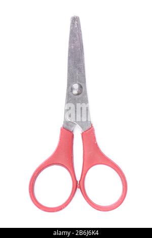 Used baby stationery paper scissors isolated on white background Stock Photo