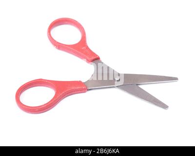 Used baby stationery paper scissors isolated on white background Stock Photo