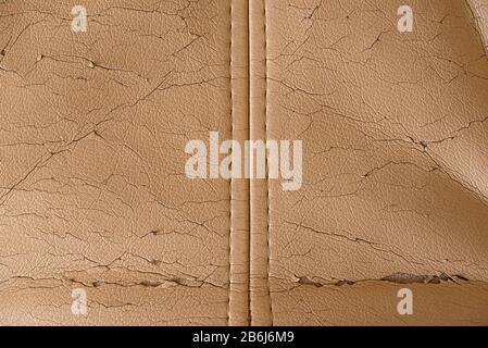 Cracked beige leather texture. Background in bad condition. Stock Photo