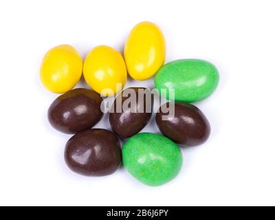 Pile of multi-colored glazed jelly beans isolated on white background Stock Photo