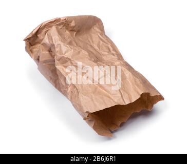 Crumpled paper bag isolated on white background Stock Photo