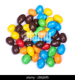 Pile of multi-colored glazed jelly beans isolated on white background Stock Photo