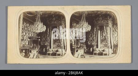 Bedroom of Empress Josephine at the Château de Fontainebleau Palais de Fontainebleau, Chambre de l'imperatrice (title object) Property Type: Stereo photo (tissue) Item number: RP-F F09514 Inscriptions / Brands: inscription verso, handwritten 'D'retailers brand, verso, stuck 'Stereoscopbilder / Reicher in Auswahl in / of / Kunsthandlung / von / Joh. Heinrigs in Cöln. / Hochstrasse No. 152.'nummer, verso, hand-written, '15' Manufacturer : photographer: anonymous location manufacture: Fontainebleau Date: 1855 - 1875 Physical characteristics: albumin pressure, mounted on hand-colored transparent p Stock Photo