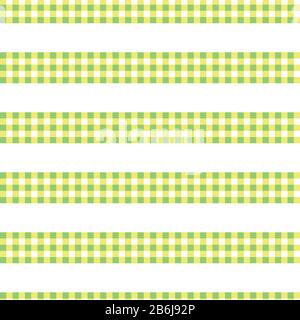 Gingham striped vector seamless pattern background. Horizontal green and white checkered wide spaced stripes backdrop. Linear geometric repeat Stock Vector