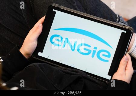 Bordeaux , Aquitaine / France - 11 25 2019 : ENGIE sign screen tablet electricity natural gas distribution company logo Stock Photo