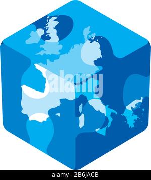 Vector illustration. The europe map in a cubic planet. Stock Vector