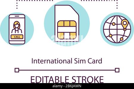 International sim card concept icon. Budget tourism, affordable travel idea thin line illustration. Saving money on roaming calls. Vector isolated Stock Vector