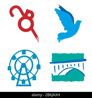 Vector illustration. Set of four nature icons in flat style. Stock Vector
