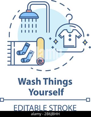 Wash things yourself concept icon. Self laundry, cleaning own clothing idea thin line illustration. Money saving tips for tourists. Vector isolated Stock Vector