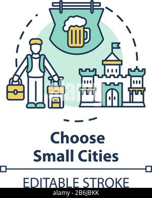 Choose small cities concept icon. Affordable travel, small towns visit idea thin line illustration. Indigenous culture experience. Vector isolated Stock Vector