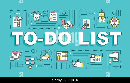 To do list word concepts banner. Task prioritizing. Planning and scheduling. Infographics with linear icons on turquoise background. Isolated Stock Vector