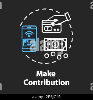 Make contribution chalk RGB color concept icon. Donation online. Money transaction. Credit card. Corporate funding. Investment idea. Vector isolated Stock Vector