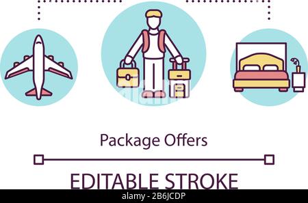 Package offers concept icon. Cost effective, all inclusive tour idea ...