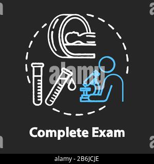 Complete exam chalk RGB color concept icon. Illness examination. Disease diagnosis. Clinic test. Professional lab research idea. Vector isolated Stock Vector