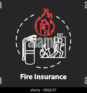 Fire insurance chalk RGB color concept icon. Homeowner policy. Flame destruction for real estate. House damage coverage idea. Vector isolated Stock Vector