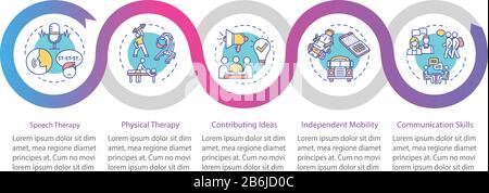 Inclusive education vector infographic template. Physiotherapy. Mobility presentation design elements. Data visualization with 5 steps. Process Stock Vector