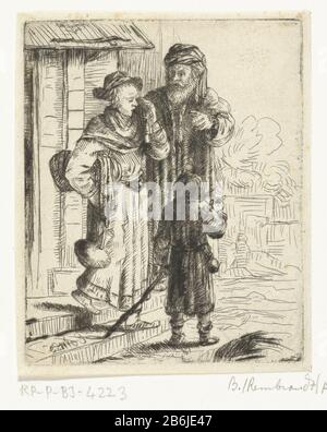 At the request of his wife Sarah divorces Abraham's firstborn son Ishmael and his mother Hagar. Abraham stands outside his house and sends Hagar and their son Ishmael away. cries Hagar and dries himself with a towel the tranen. Manufacturer : printmaker: Esaias Boursse (attributed to) printmaker Jan Boursse (rejected attribution) in its design: Esaias Boursse (attributed to) Place manufacture: Amsterdam Date: ca. 1645 - ca. . 1655 Physical characteristics: dry-point material: paper Technique: dry point measurements: plate edge: h 103 mm × b 84 mm Subject: Hagar and Ishmael (or at with bow and Stock Photo