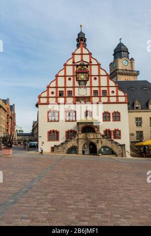 historical town hall in Plauen city in Germany during nice summer morning with clear sky Stock Photo