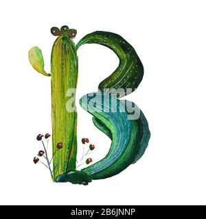 Watercolor illustration with cactus letter A from alphabet Stock Photo