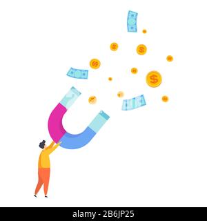 Attracts money with a huge magnet. Stock Vector
