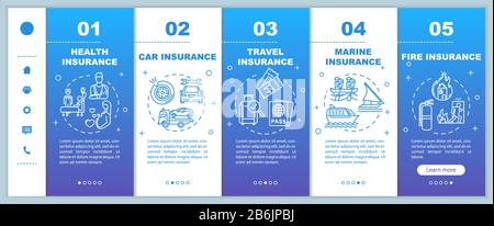 Life insurance onboarding vector template. Healthcare assurance. Injury coverage. Nautical vehicle. Responsive mobile website with icons. Webpage Stock Vector