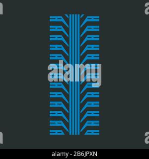Tire tread blue RGB color icon. Detailed automobile, motorcycle wave ...