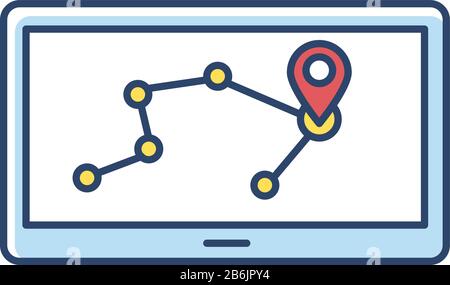 Personal navigation assistant RGB color icon. Navigator. PNA. GPS system. Portable electronic gadget. Mobile device. Positioning. Technology. Isolated Stock Vector