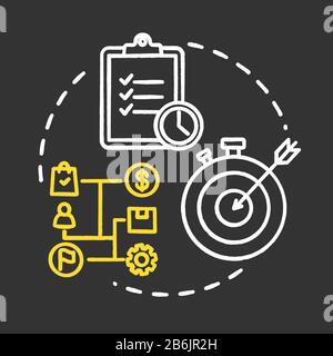 Short-term goals chalk RGB color concept icon. Check task. Work target. Tracking performance. Productive management idea. Vector isolated chalkboard Stock Vector